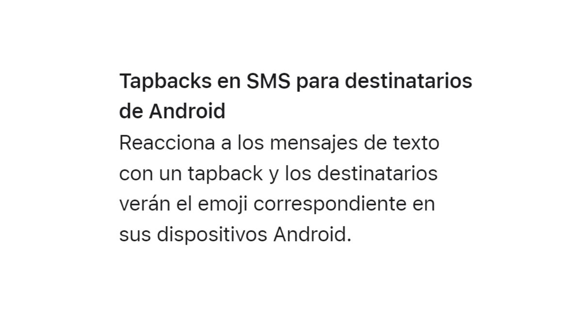 Descripción de la función Tapbacks SMS en iOS 16 según Apple