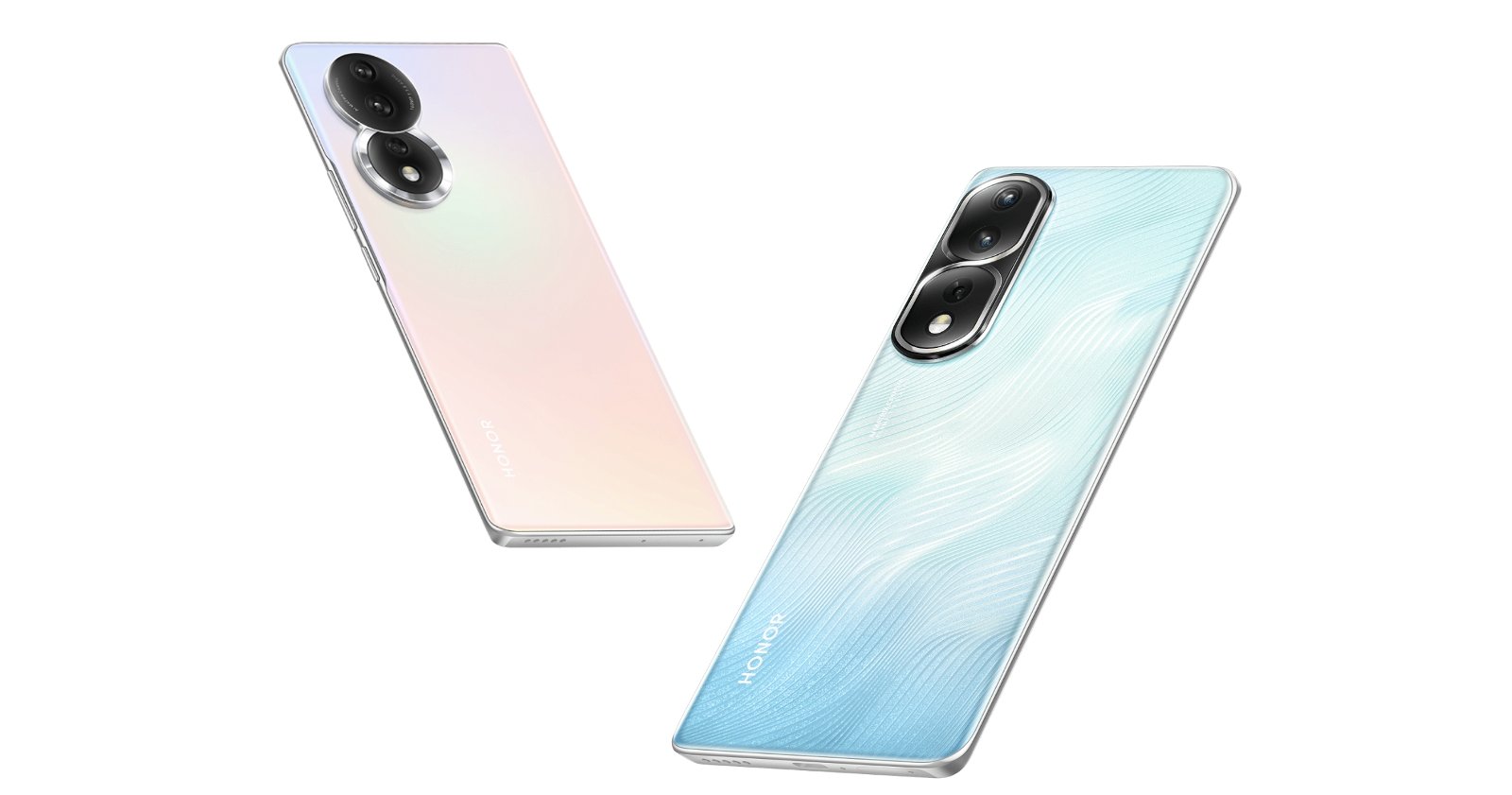 Parte trasera del Honor 80 Pro en colores azul y rosa.