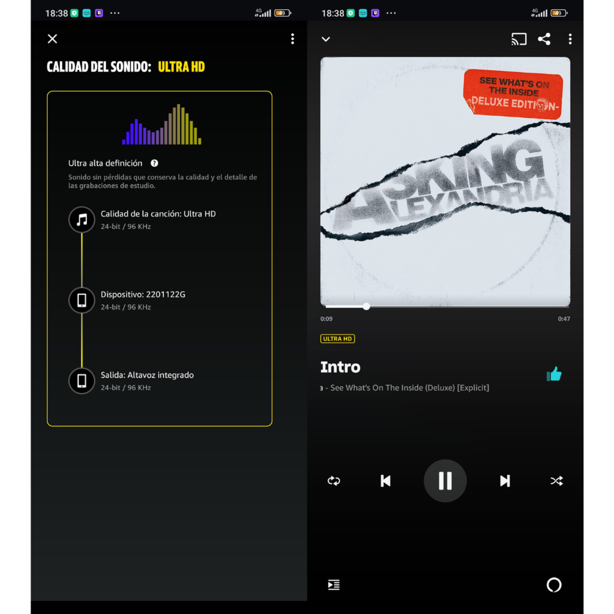 Ejemplo de canción en ultra hd Amazon music