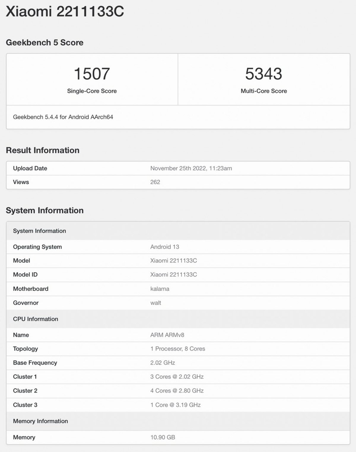 Xiaomi 13, en Geekbench