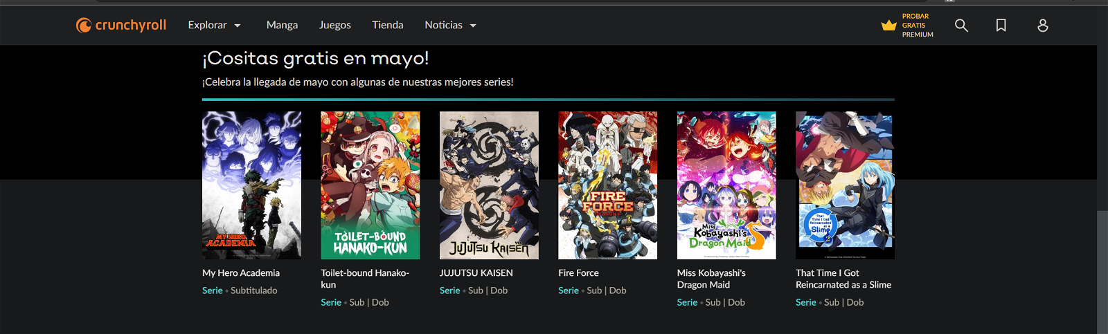 La web de Crunchyroll