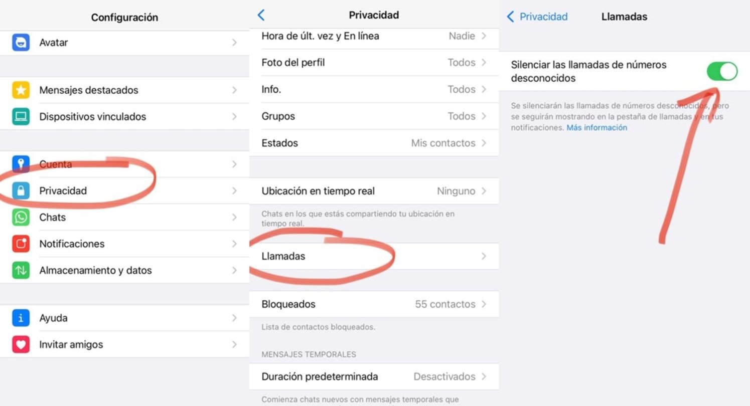 bloquear llamadas whatsapp desconocidos iOS