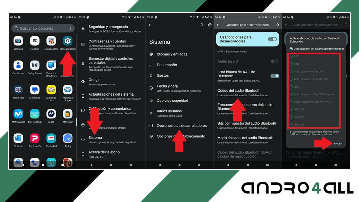 Cambiar codec de audio por Bluetooth