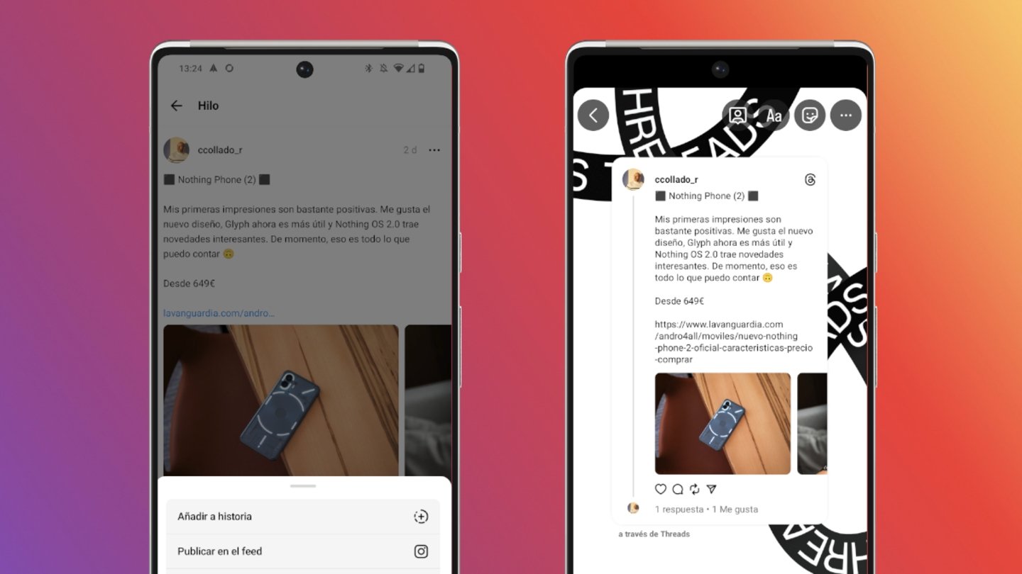 Post de Threads en historia de Instagram