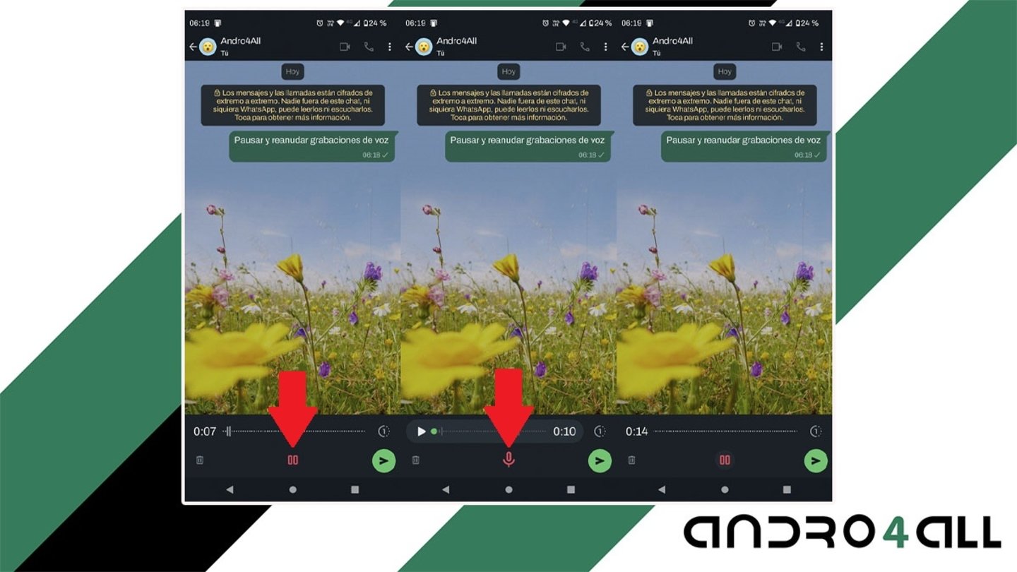 Pausar y reanudar grabaciones de voz en WhatsApp