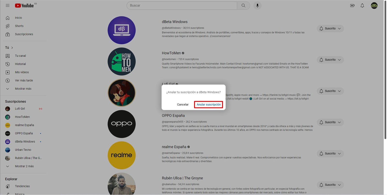 Cómo eliminar todas las suscripciones a canales de YouTube de una sola vez