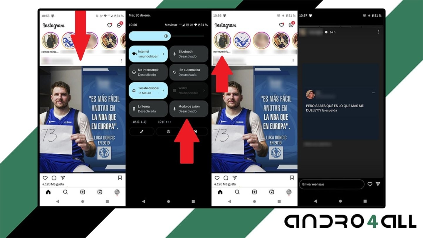 Activar modo avion para ver historias en Instagram